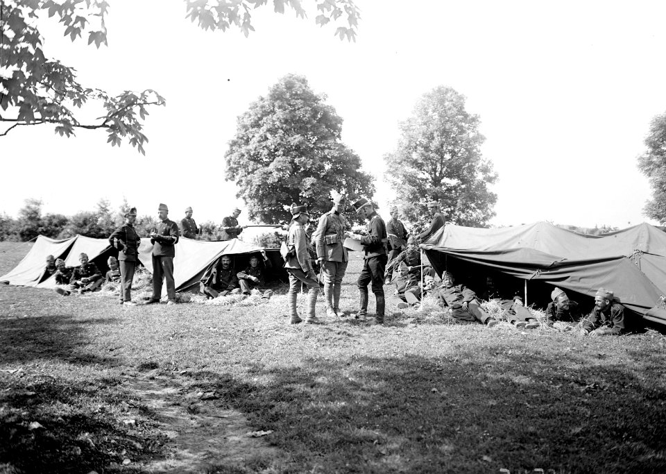 Biwak der Infanteristen im Jura. Die Zelte sind mit Stroh ausgelegt - CH-BAR - 3240510