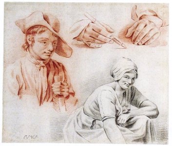 C.J. van Baar van Slangenburgh - Studies van een jongen, een jonge vrouw en een paar handen