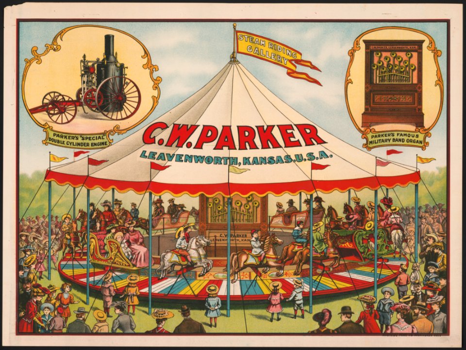 C.W. Parker ... Steam riding gallery ... Special double cylinder engine ... Military band organ LCCN2018647149