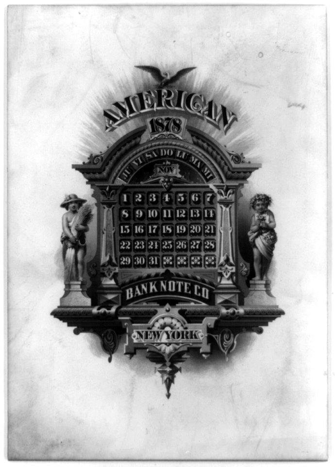 Calendar for Nov. 1878 - advertisement for American Bank Note Co., New York LCCN2002716146