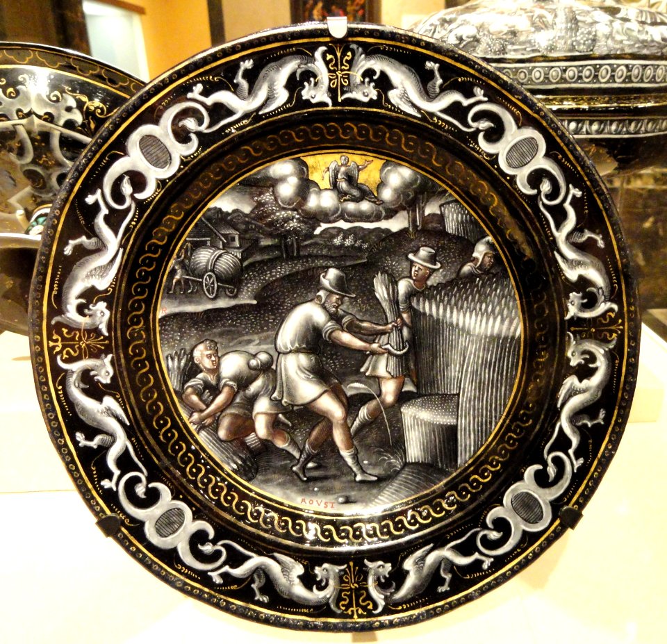 Calendar plate for August, workshop of Pierre Reymond, Limoges, c. 1560 - Nelson-Atkins Museum of Art - DSC08636