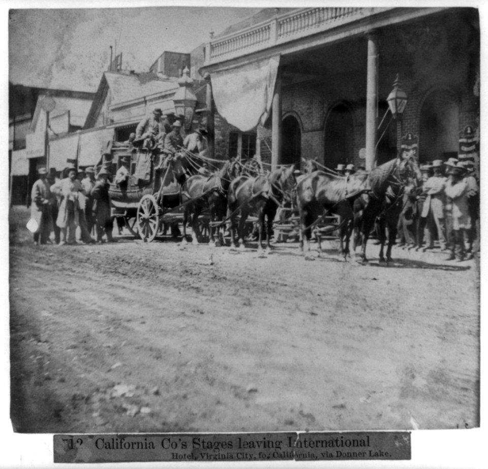 California Co.'s stages leaving International Hotel, Virginia City, for California via Donner Lake LCCN2002719095