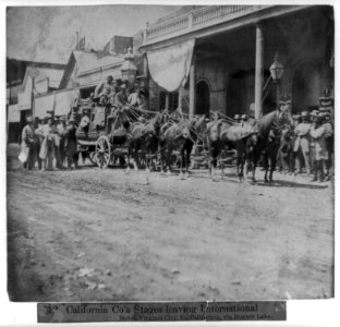 California Co.'s stages leaving International Hotel, Virginia City, for California via Donner Lake LCCN2002719095