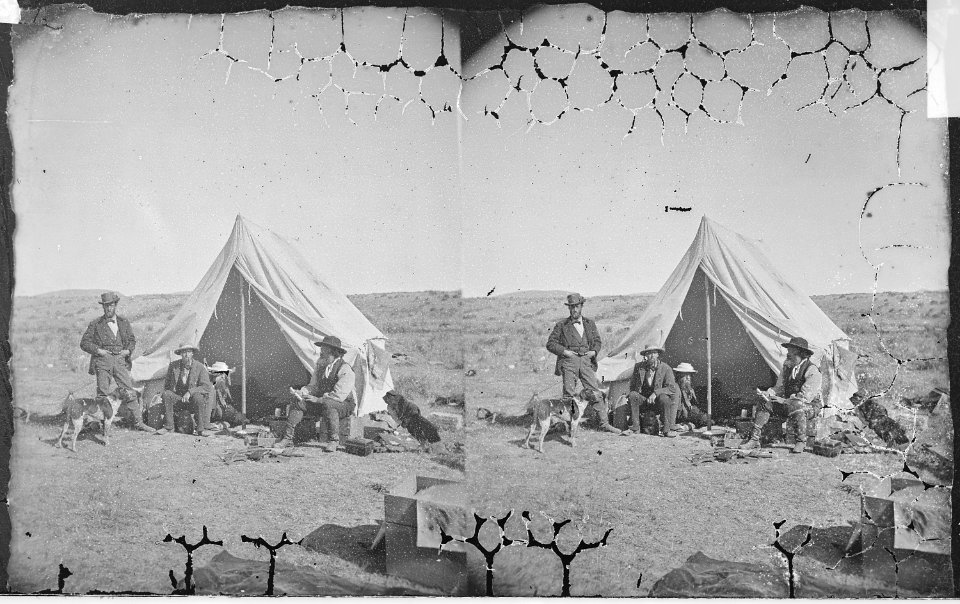 Camp group. Stevenson. Adams, Bradley, Dr. Curtis - NARA - 517590