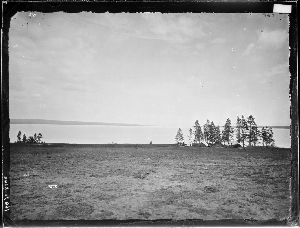 Camp of the Survey and their escort, upon the southwest arm of Yellowstone Lake. - NARA - 516708