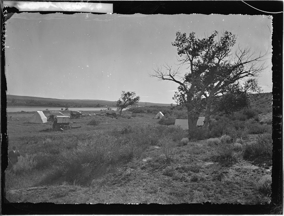 Camp on the North Platte near the present site of Casper and the old upper crossing or Mormon crossing of the North... - NARA - 516882