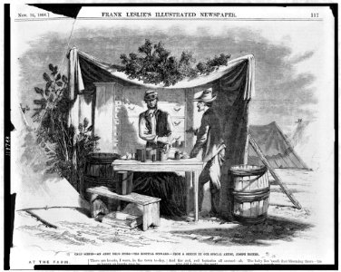 Camp scenes - an army drug store - the hospital steward - from a sketch by our special artist, Joseph Becker. LCCN97518854