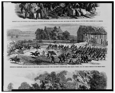 Campaign in Maryland - Gallant charge of the Sixth Michigan Cavalry over the enemy's breastworks, near Falling Waters, July 14 - from a sketch by our special artist. LCCN00652831