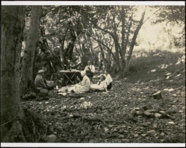 Camping at Peach Tree Flat with Joyce V. Drake, Mendocino County, California, 1921