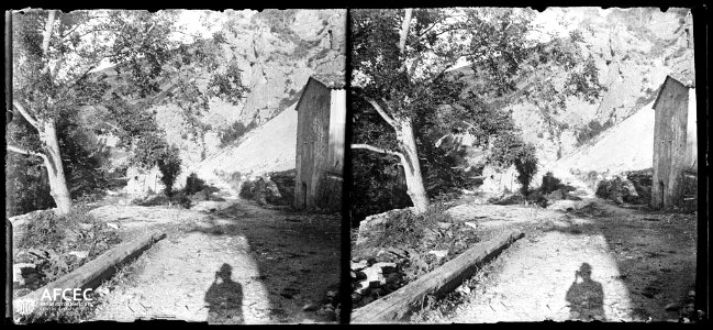 Camí al mas de Roques Blanques amb l'ombra del fotògraf en primer terme