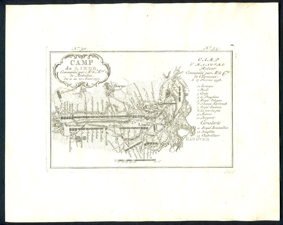 Camps topographiques de la campagne de MDCCLVII, en Westphalie. 1757, 08, 11-20 et 1758, 02, 27. Plan No. 30 et 54. Linde et Hanovre