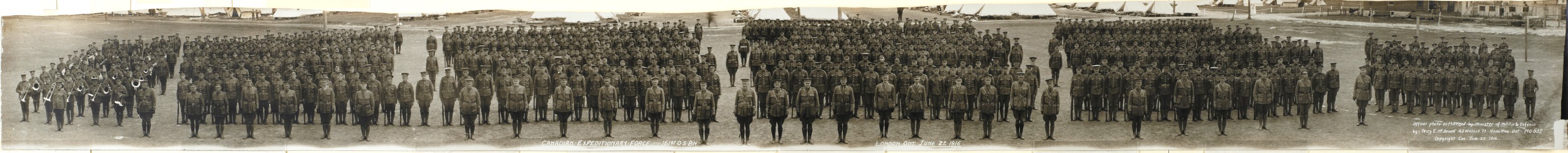 Canadian Expeditionary Force, 161st O.S. Battalion, London, Ontario, June 22, 1916. No. 532 (HS85-10-32554)