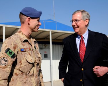 Canadian Maj. William M. Church and U.S. Sen. Mitch McConnell talk during a tour (4278140647)