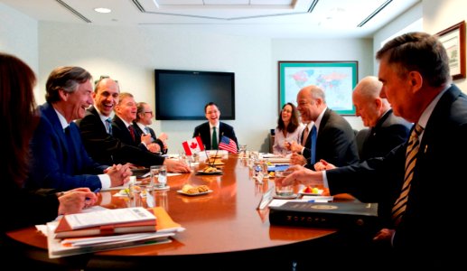 Canadian Minister of Public Safety and Emergency Preparedness Steven Blaney meets with U.S. Secretary of Homeland Security Jeh Johnson photo