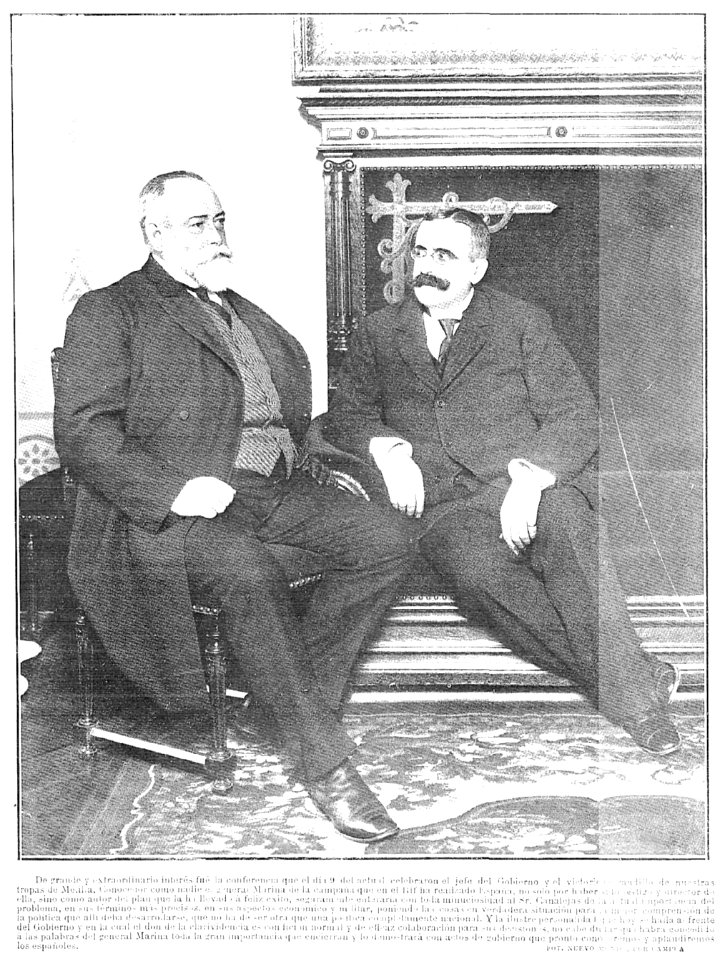 Canalejas y el general Marina, de Campúa, en Nuevo Mundo, 17-03-1910