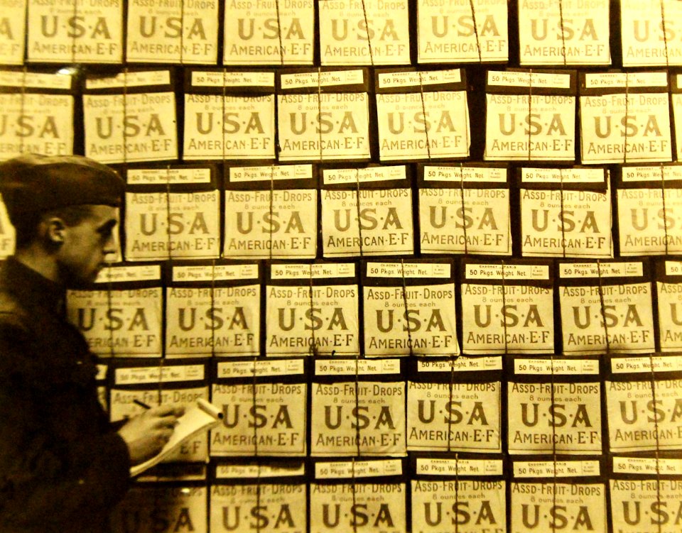 Candy in storage for American troops, E. Josse Candy Factory Paris, France, 1919 (31337607863)