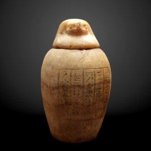 Canopic jar of Horuahibre with falcon plug-MAHG D 58-IMG 1805-gradient