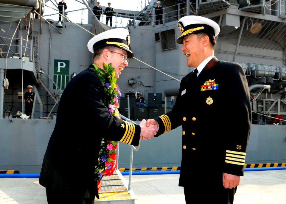 Capt. Jim T. Jones is greeted in Busan. (8433138356)