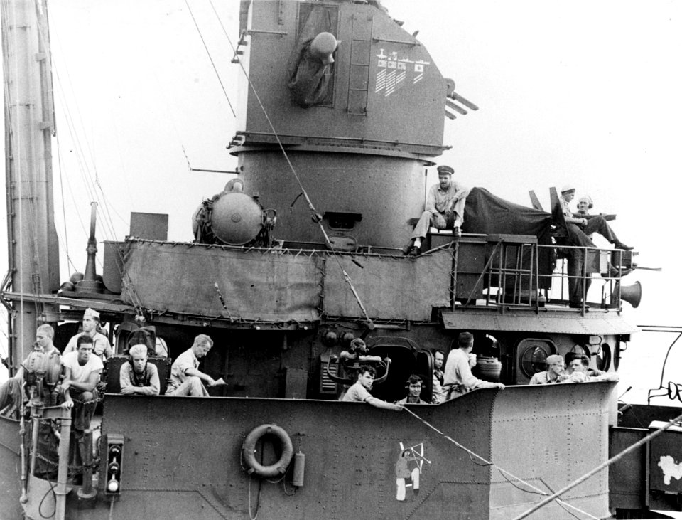 Captain Arleigh A. Burke on the bridge of USS Charles Ausburne (DD-570), in 1943-1944 (NH 59854)