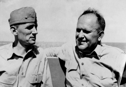 Captain Dixie Kiefer and Commander William O. Burch aboard USS Ticonderoga (CV-14), circa in 1944 (NH 100259)