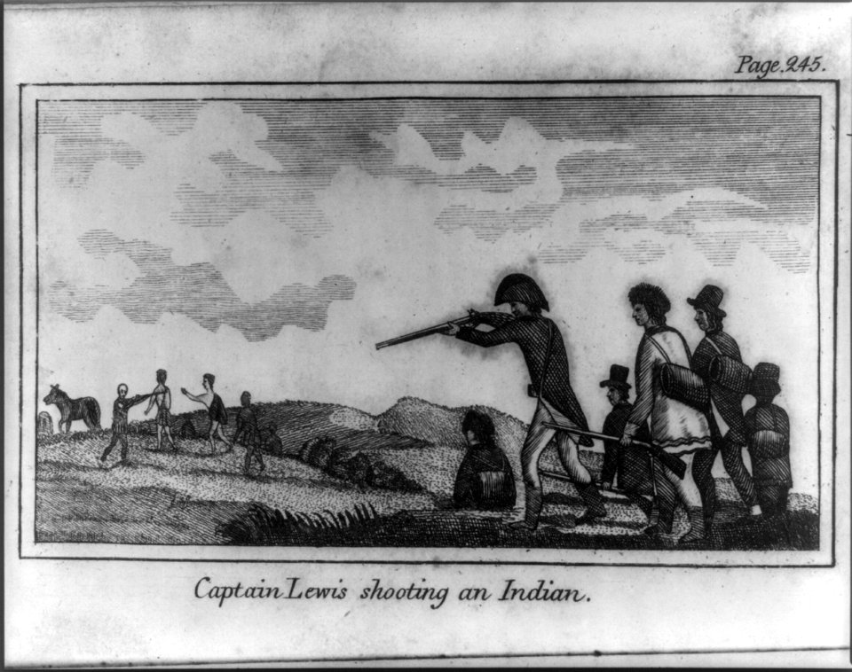 Captain Lewis shooting an Indian LCCN2001699660