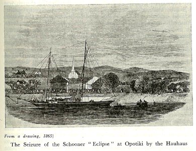Capture of the schooner eclipse at opotiki by the hauhaus photo