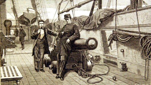 Captain Raphael Semmes, CSN, onboard CSS Alabama near 110-pounder gun, 1863 (35228105784)