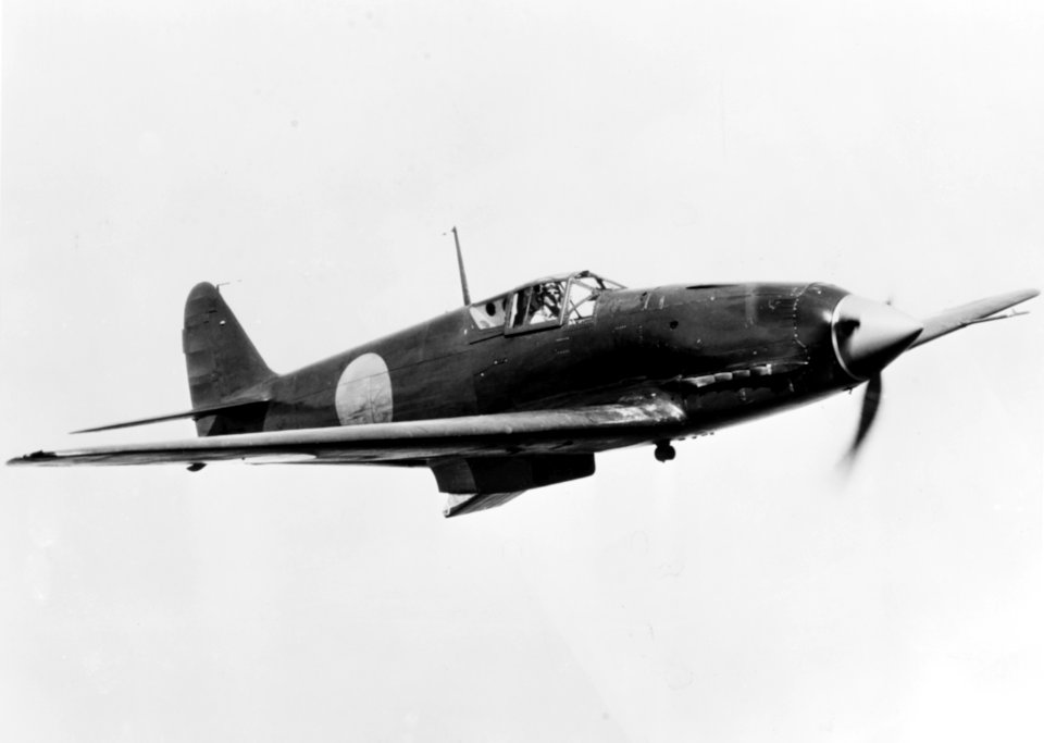 Captured Kawasaki Ki-61 in flight near NAS Patuxent River in 1945