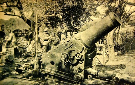 Captured 28-cm mortar battery in the village of Mareuil, France, WWI (29345065031)