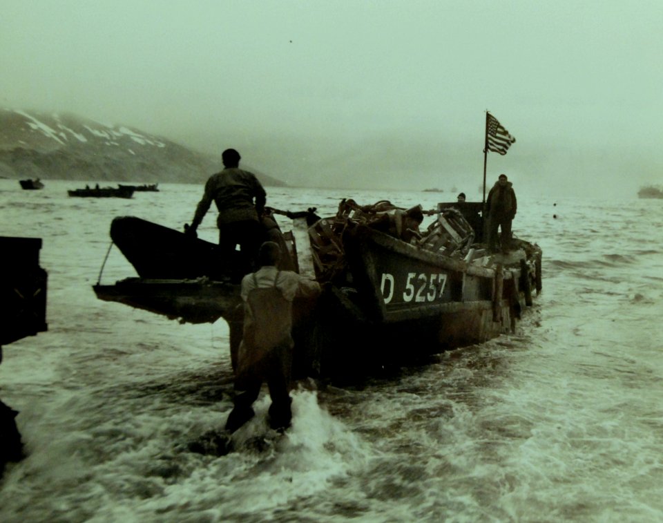 Captured Japanese Daihatsu-class landing craft at Massacre Bay, Attu Island, May 11 1943 (22230870123)