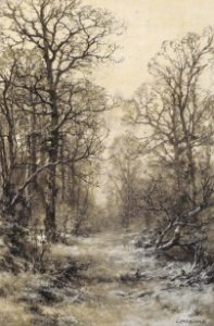 Carbonnel L. - Charcoal and chalk - Vue hivernale aux environs de Seurre - 47x63cm