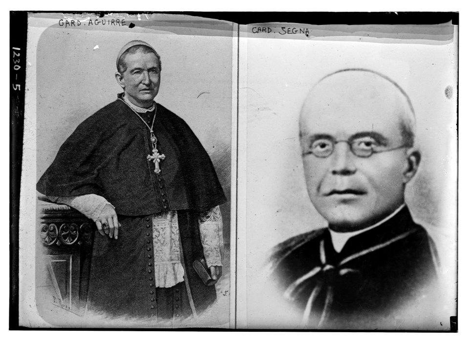 Cardinal Aquirre, three quarter, left photo; Cardinal Segna, head, right half of negative LCCN2014686348