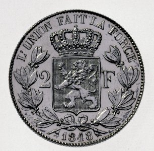 Coin BE 2F Leopold I naked head rev 13a