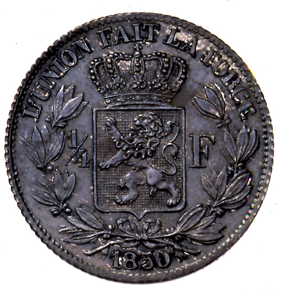 Coin BE 0.25F Leopold I naked head rev 16