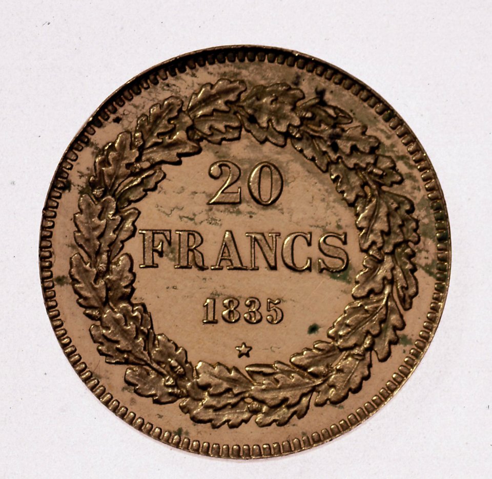 Coin BE 20F Leopold I laureled rev A2