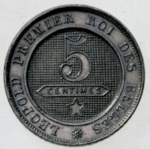 Coin BE 5c Lion rev 20