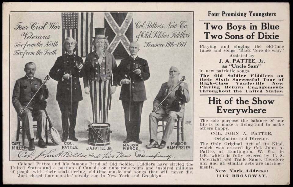 Col. J.A. Patee's New Co. of Old Soldier Fiddlers, season 1916-1917 Four Civil War veterans, two from the North, two from the South - - Apeda, N.Y. LCCN2017658733
