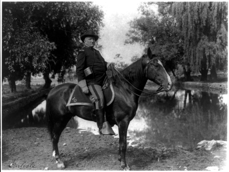 Col. Richard Henry Pratt on horseback, founder and superintendant of the Carlisle Indian School, Carlisle, Pa. LCCN2008675529