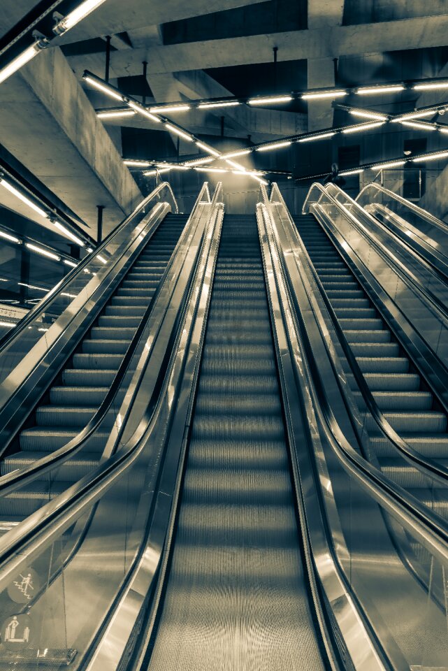 Escalator lights black and white