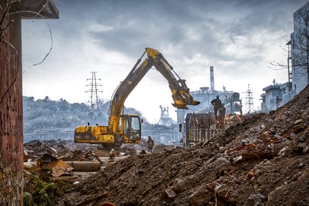 Industrial area excavators demolition
