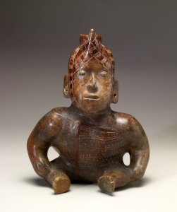 Colima - Seated Dwarf Shaman with Horn on Forehead and Hands on the Knees - Walters 482792