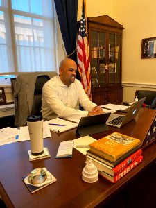 Colin Allred during COVID-19 town hall
