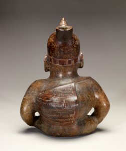 Colima - Seated Dwarf Shaman with Horn on Forehead and Hands on the Knees - Walters 482792 - Back