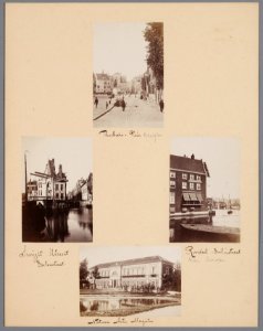 Blad 12 van een losbladig album met halfstereofoto's van stadsgezichten van onder anderen A. Jager en Ad. Braun, Thorbeckeplein