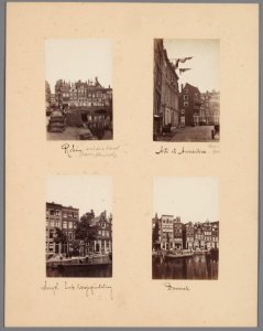 Blad 17 van een losbladig album met halfstereofoto's van stadsgezichten van onder anderen A. Jager Rokin met achterkant van het Beurspleintje