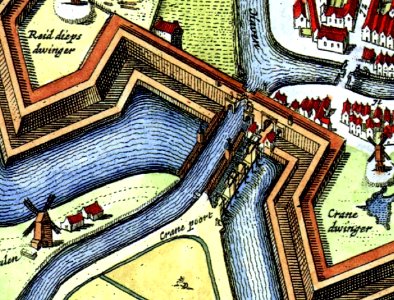 Blaeu 1652 - Groningen - Kanepijpen en Kranepoort