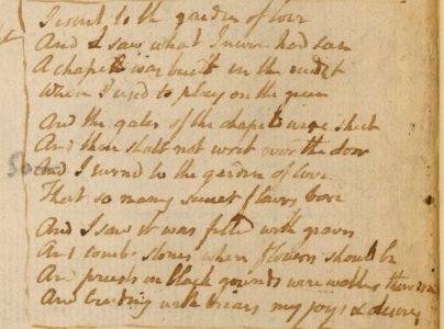 Blake manuscript - I went to the garden of love