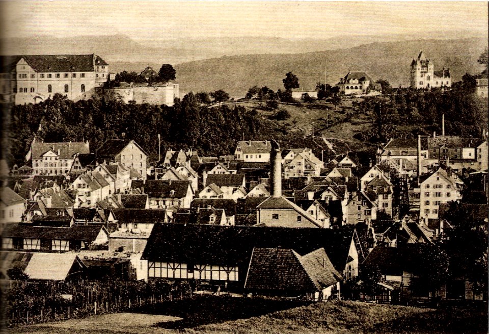 Blick auf Tübingen vom Geigerle (Panorama-AK H Sting ca1911 rechts TPk073)