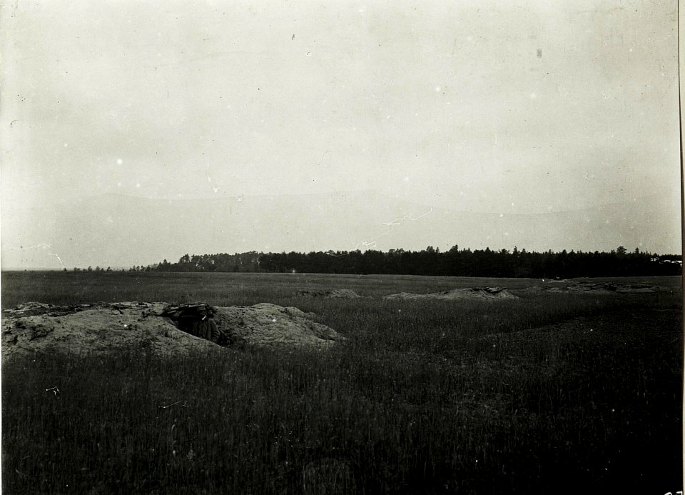 Blick auf eigene schwere Haubitzstellungen nördlich von Kolonie Gorki, Rückansicht. (BildID 15589372)