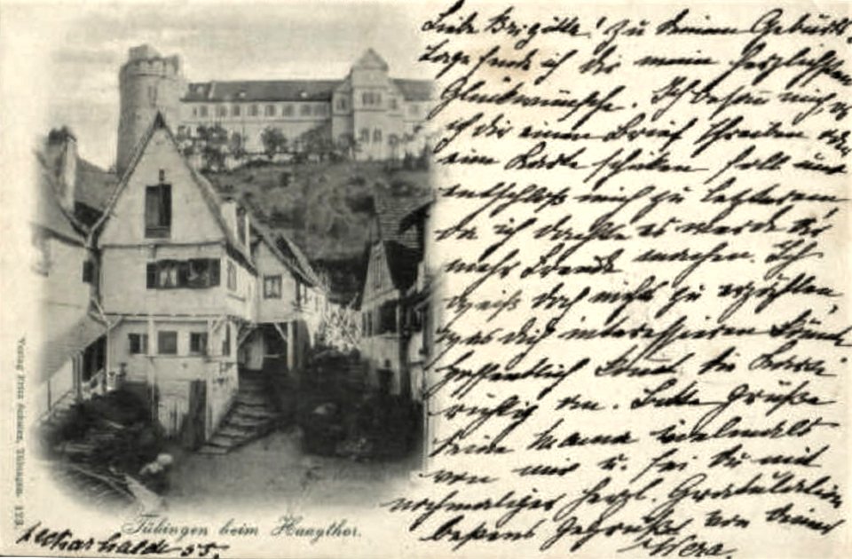 Blick durchs Neugäßle zum Hohentübingen (AK 173 F Schimpf 1897)